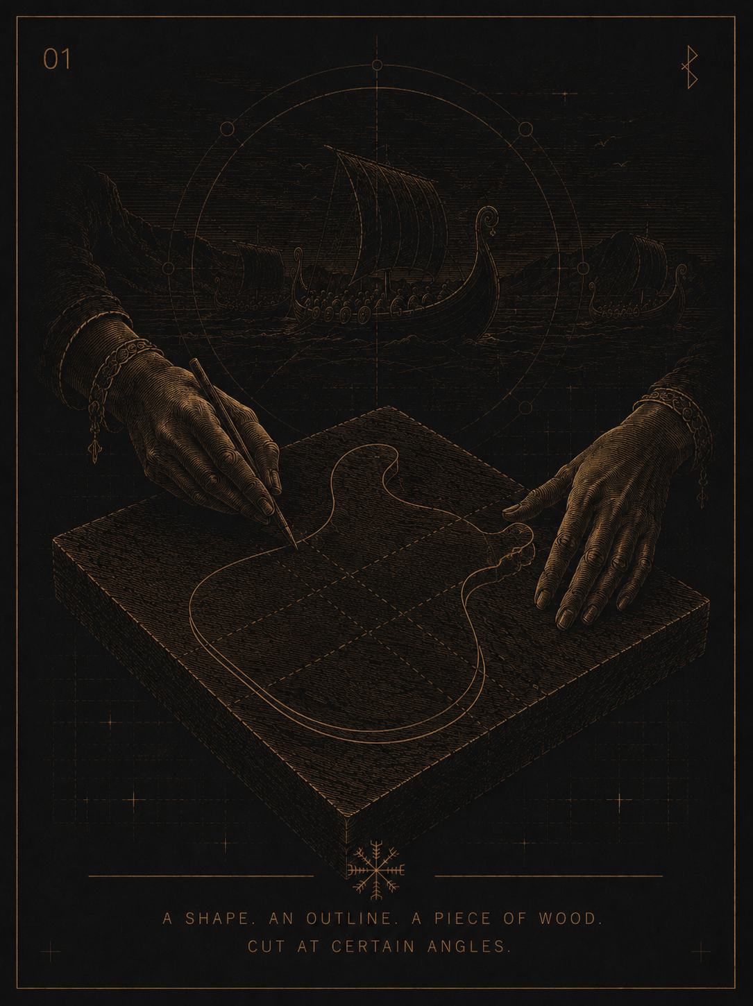 Blueprint drawing of a guitar body shape