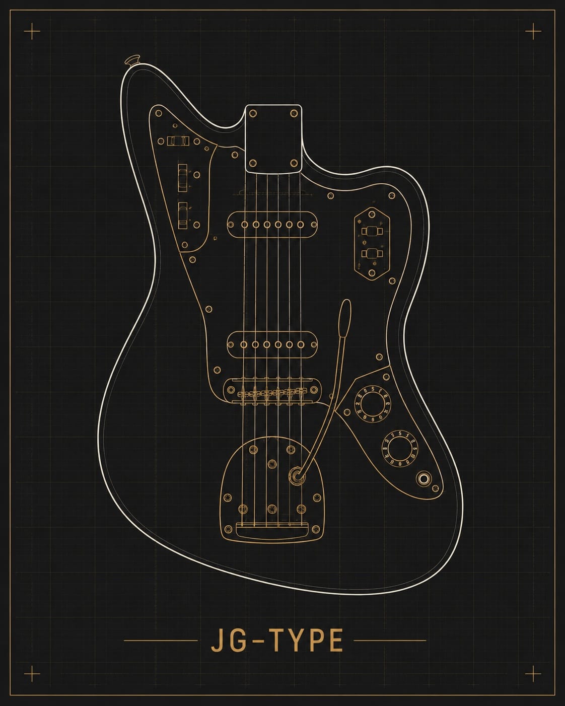 Blueprint-style JG-type guitar body illustration