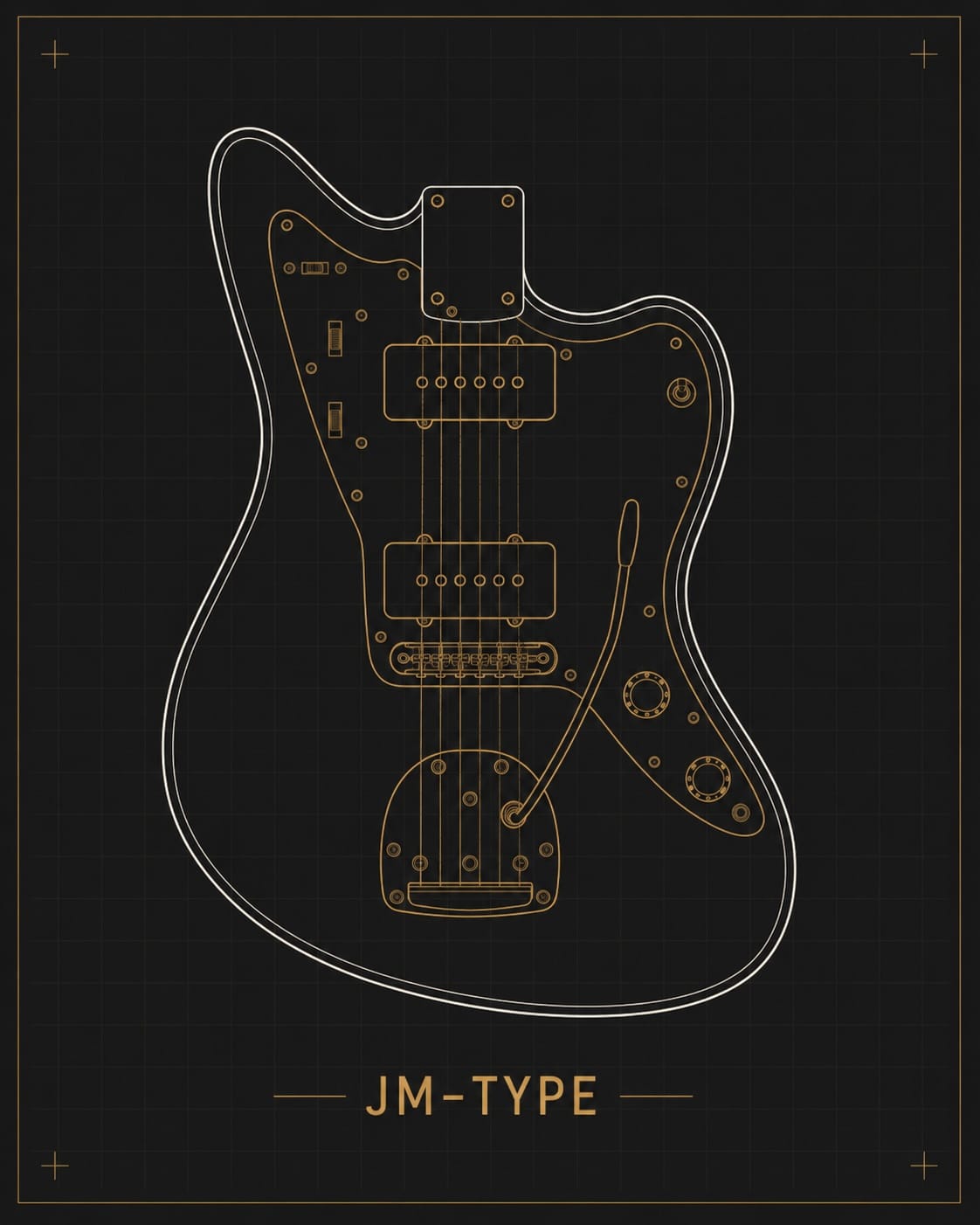 Blueprint-style JM-type guitar body illustration